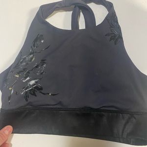 Fabletics sz S sports bra dark gray w/flower imprint in blk Super hold. Like new